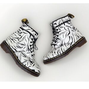 Vintage 90s Dr. Martens Zebra Print Combat Boots Made in England Size UK 8